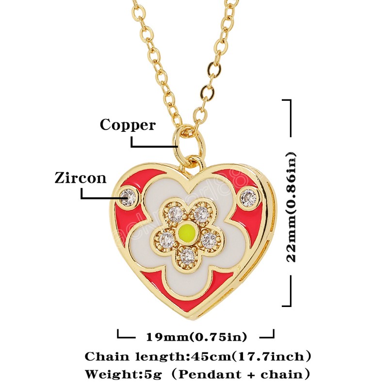 18K Gold Plated Heart Necklaces Pendant Multicolor Flower Drop Oil Choker For Teens Girls Birthday Jewelry Gifts