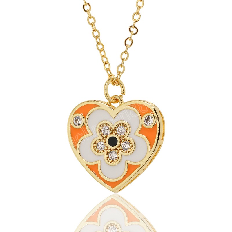 18K Gold Plated Heart Necklaces Pendant Multicolor Flower Drop Oil Choker For Teens Girls Birthday Jewelry Gifts