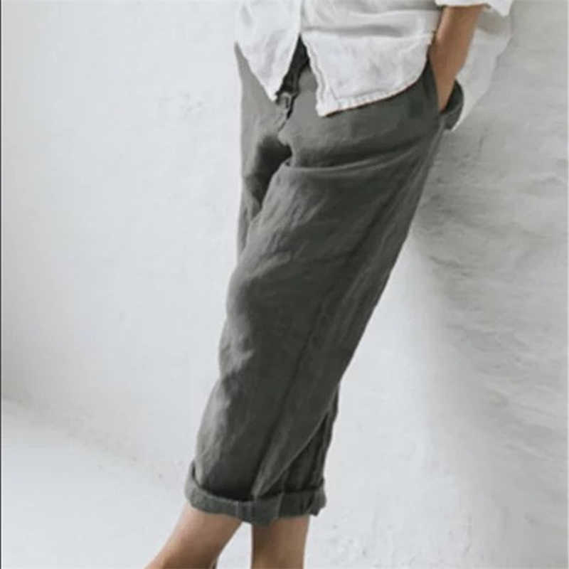 Capris vintage lniane spodnie swobodnie luźne z przodu guziki pałacowe w stylu pałacu letnie i oddychające spodnie damskie ubranie p230602