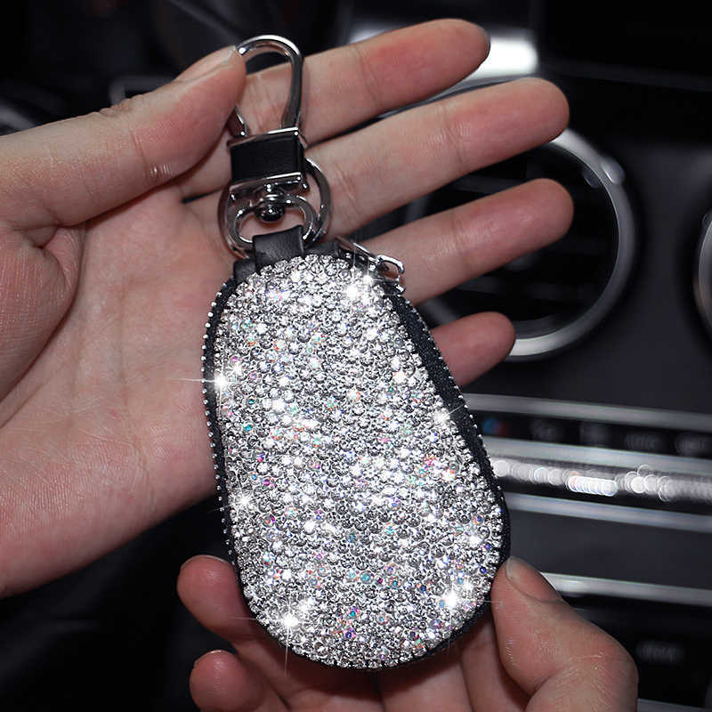 Nouveau cristal strass porte-clés voiture porte-clés en cuir véritable porte-clés sac mode femmes diamant clé couverture taille universelle