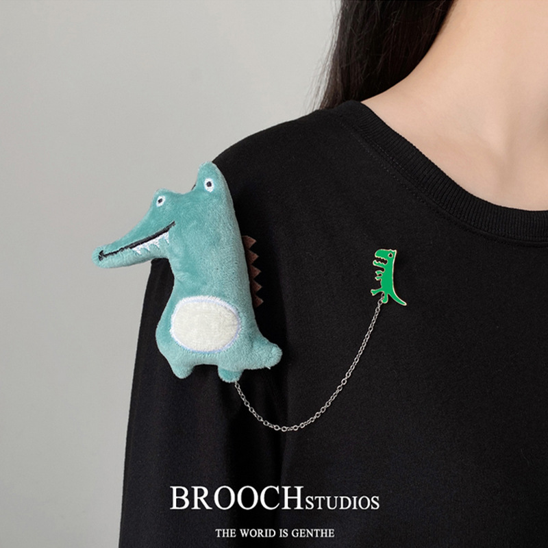 Cartoon pluche broche kleine dinosaurus panda schattige metalen pluche hanger