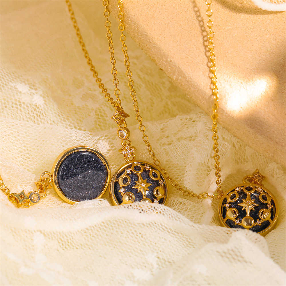 Collane con ciondolo New Vintage Natural Stone Moon Collana con pendente le donne Zircon Star Moon Blue Sand Collana Fashion Jewelry Gift J230601