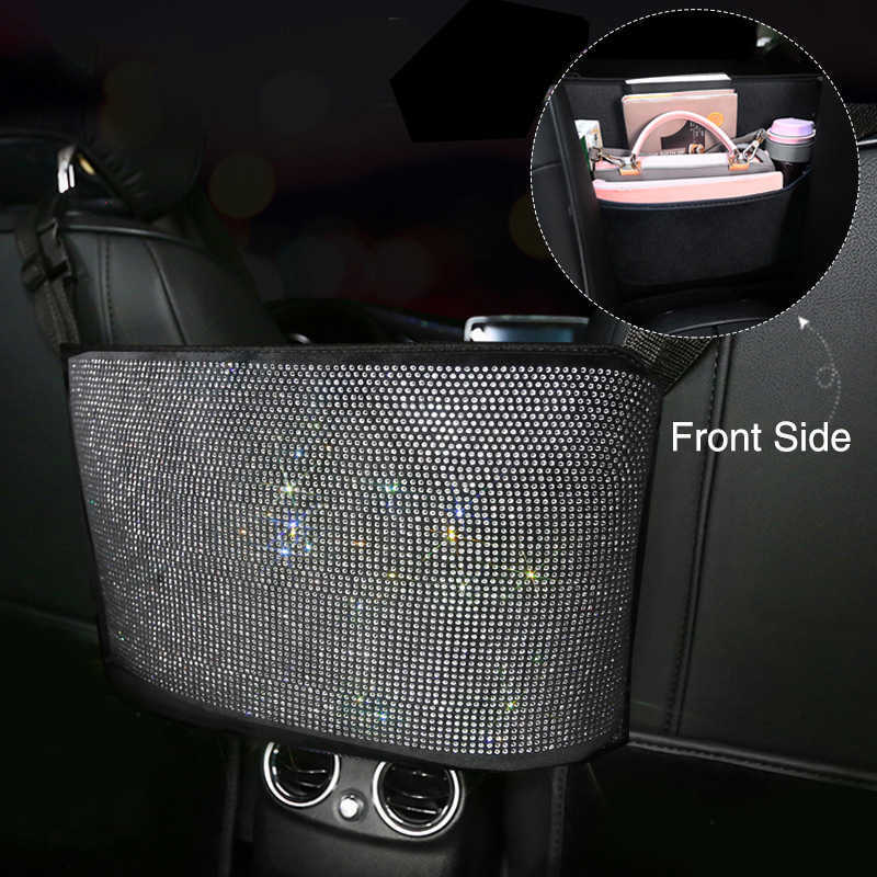 Nova Moda Rhinestone Car Storage Bag Organizer Seat Back Holder Crystal Diamond Multi-Pockets Car Backseat Middle Stoughing Arrumação