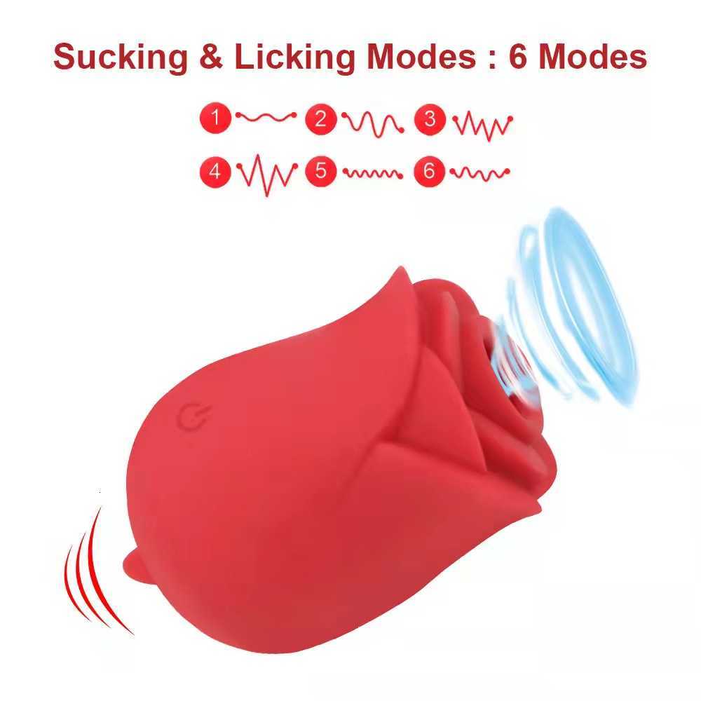 Massaggiatore Aspirazione vaginale a forma di rosa Vibratore Leccata di lingua Capezzolo Ventosa Bocca Clitoride Stimolante Potente femmina