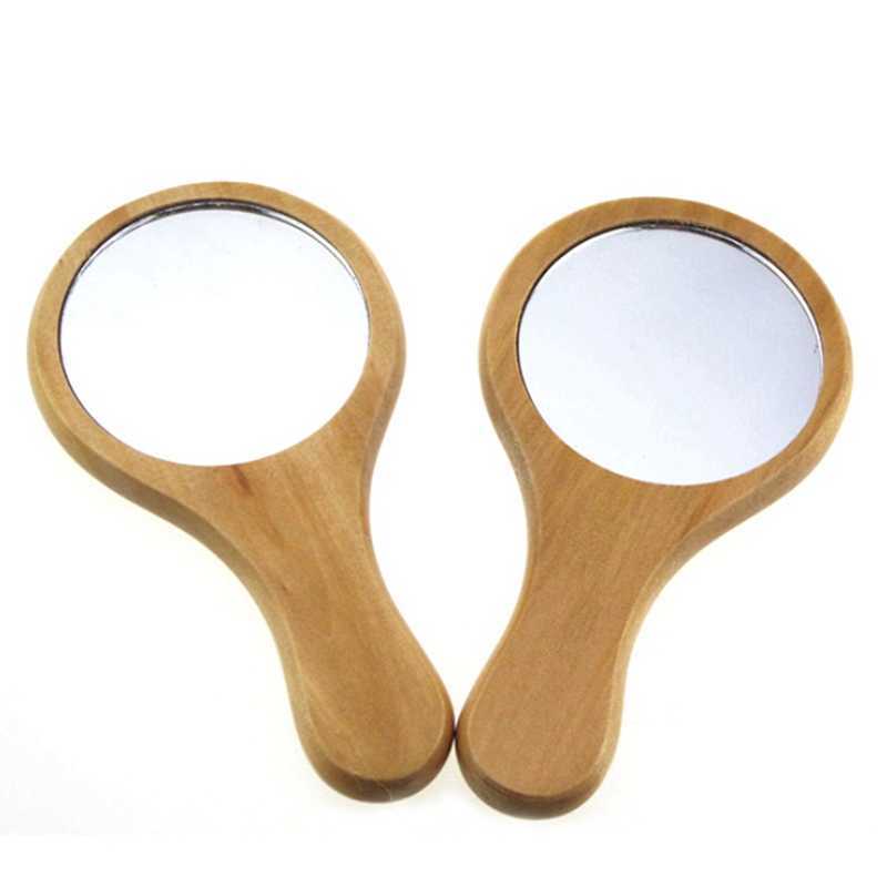 Makeup Tools New Natural Wood Mirror Wooden Hand Mirror Vintage Portable Compact Makeup Vanity Hand Held Mirror With Handle For Women Travel J230601