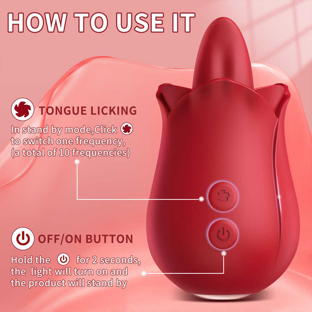 AAV G-Spot Tongue Slicking Vibrator Rose Adult för Woman Clitoral Nipple Stimulator med 10 vibrerande lägen