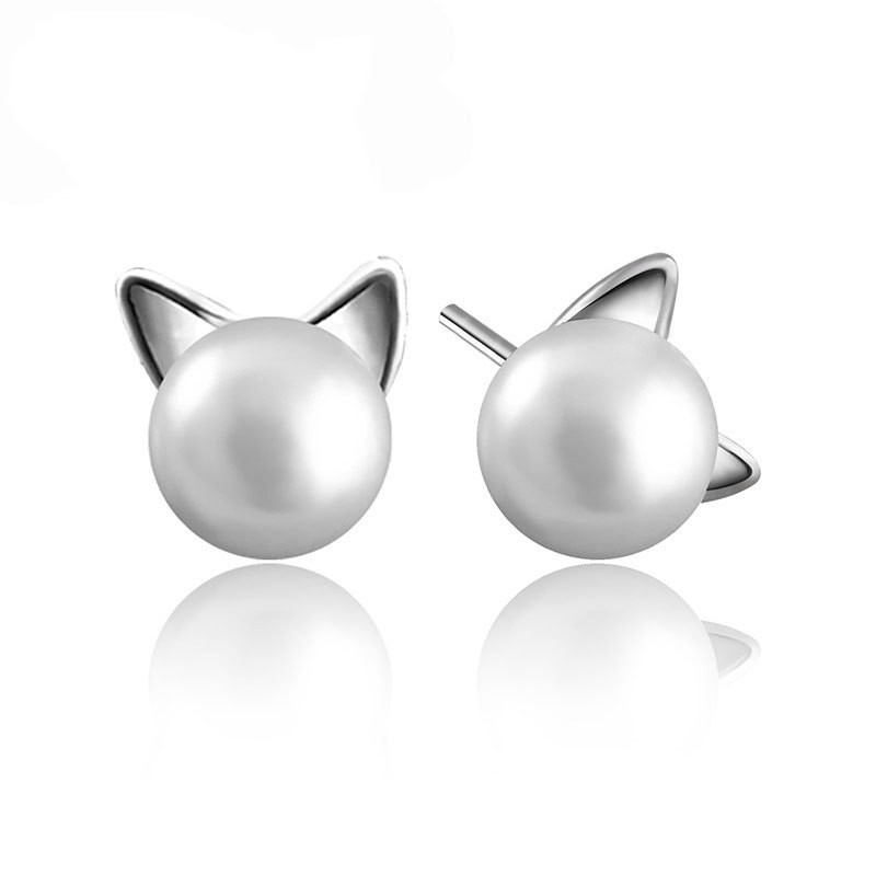 Simpatici mini orecchini a forma di testa di gatto ragazze, donne, borchie di perle d'imitazione, regalo adorabile, gioielli dolci