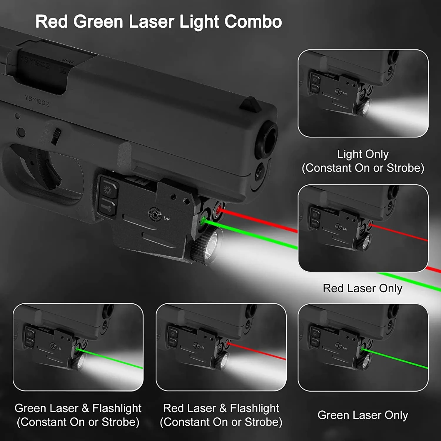 Tactical Red Green Laser Light Combo USB Rechargeable Flashlight Laser for Light Laser Sight 500Lumens