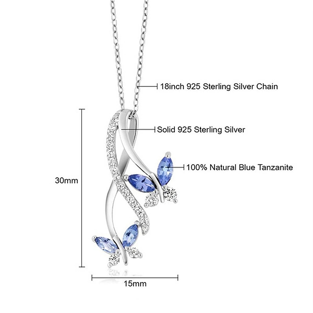 Simple Blue Crystal Zircon Butterfly Necklace Gem Stone Pendant Necklace for Women's Valentine's Day Gift