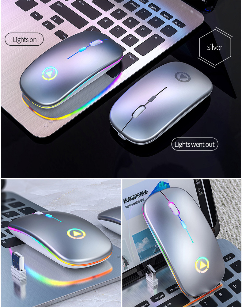 A2 Перезаряжаемая беспроводная Bluetooth мыши с 2,4 г приемника 7 цветных светодиодных подсвет