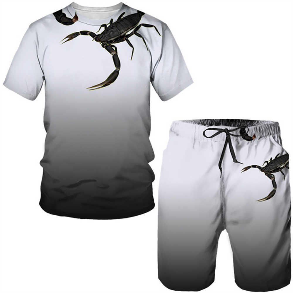 Survêtements pour hommes impression 3D nouveau short de plage pour hommes Scorpion cool T-shirt été hip-hop mode sportswear respirant ensemble 2 pièces P230603