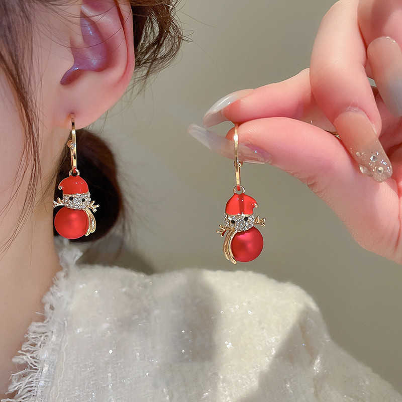 Ohrstecker, niedlicher Schneemann, rote Perle, geeignet für Damen, elegante Temperatur-Blumen-Zirkon-Ohrringe, Weihnachtsfeier, Schmuck, Geschenke, G230602