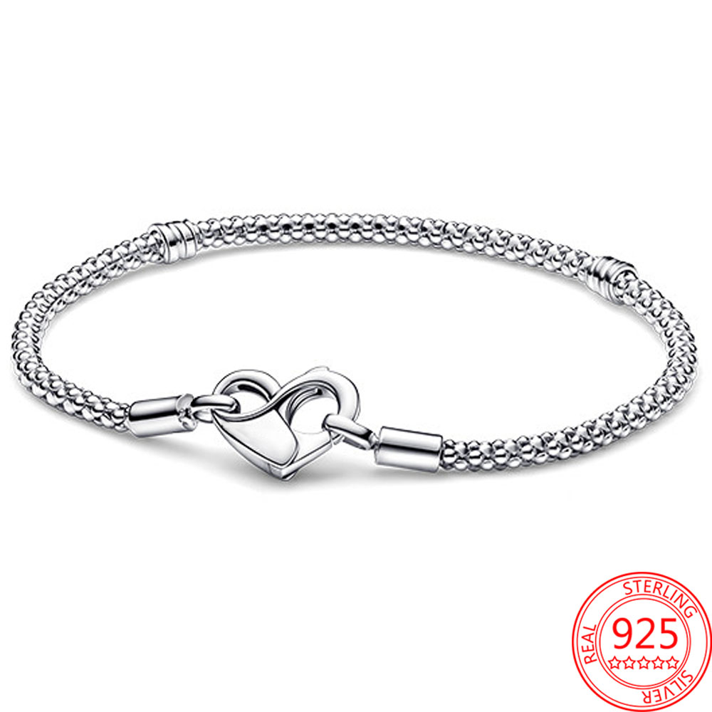 925 Sterling Zilver Bedel Klassieke Armband Rond Hartvormig Hartvormig Vaste Pot Pandora Armband Valentijnsdag Festival Bedel Sieraden Cadeau Gratis Levering