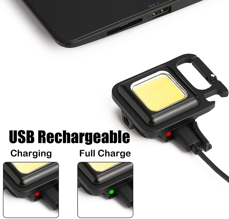 다기능 미니 USB 포켓 조명 충전식 손전등 코브 작업 조명 LED 야외 캠핑 낚시를위한 키 체인 LED 키 체인