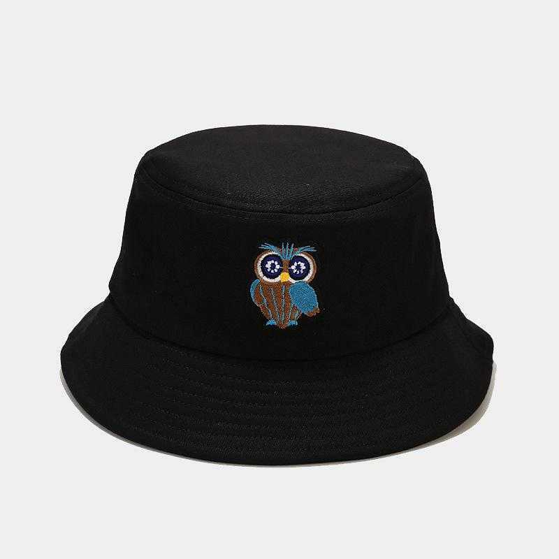 Tesa larga LDSLYJR 2021 Creative Cartoon Owl Pattern Secchiello in cotone Pescatore Outdoor Travel Sun Hat Uomo e donna 120 Cappelli G230603