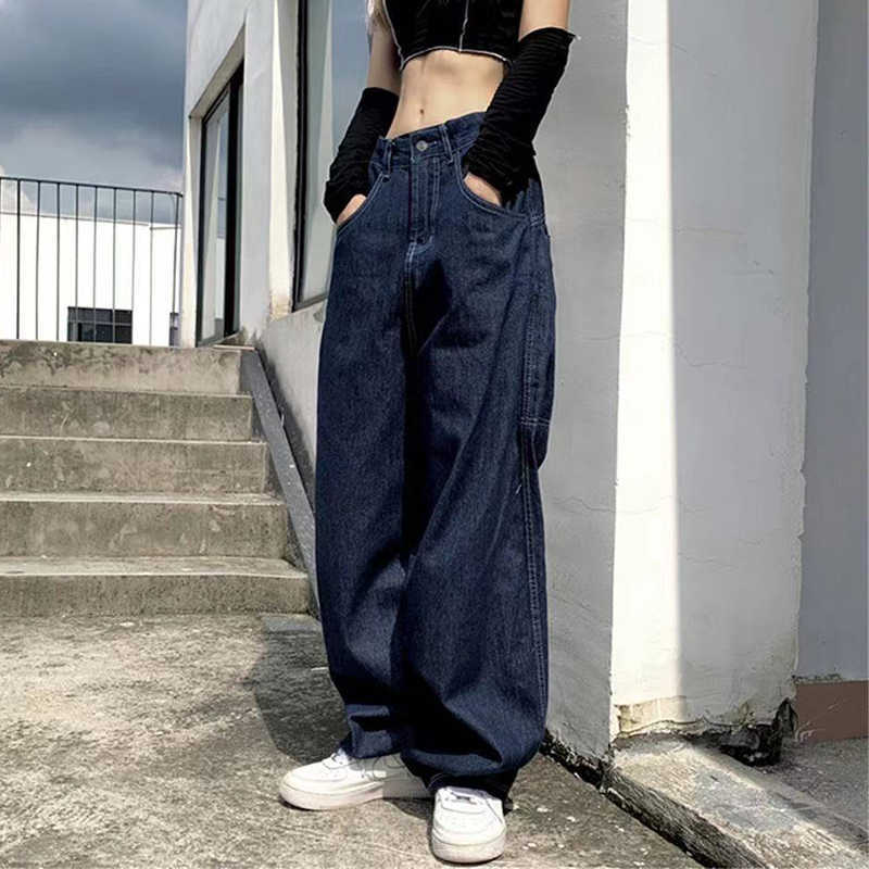Lucifer American Retro Street Embroiled Jeans 2022 Women's Casual Loose High Waist Wide Leg Full Matching Straight Pants P230602