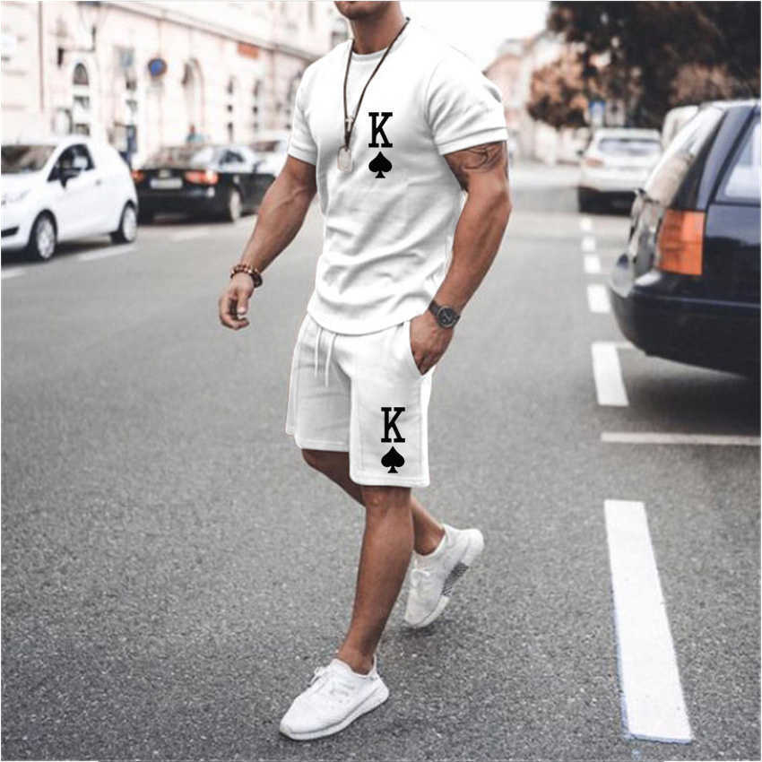 Erkek Trailsits Yeni kısa kollu yaz T-shirt Spades k 2 parçalı erkekler/kadın atletizm 3D Sportswear Sıradan Erkek Şort Seti P230605