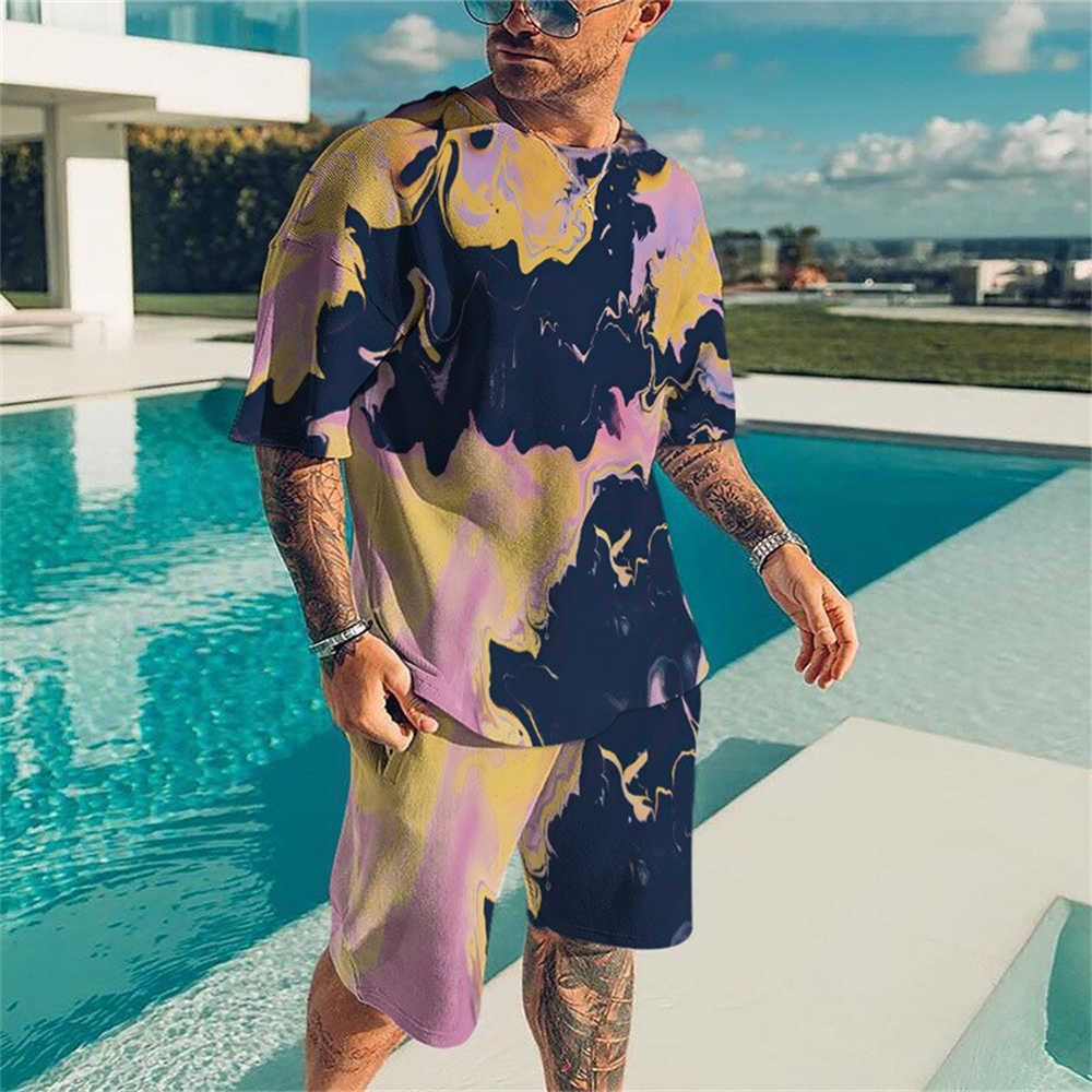 Tute Summer Fashion T-shirt casual da uomo Sport manica corta Pantaloni da spiaggia Stampa digitale 3D Trend Romanzo Set confortevole P230603