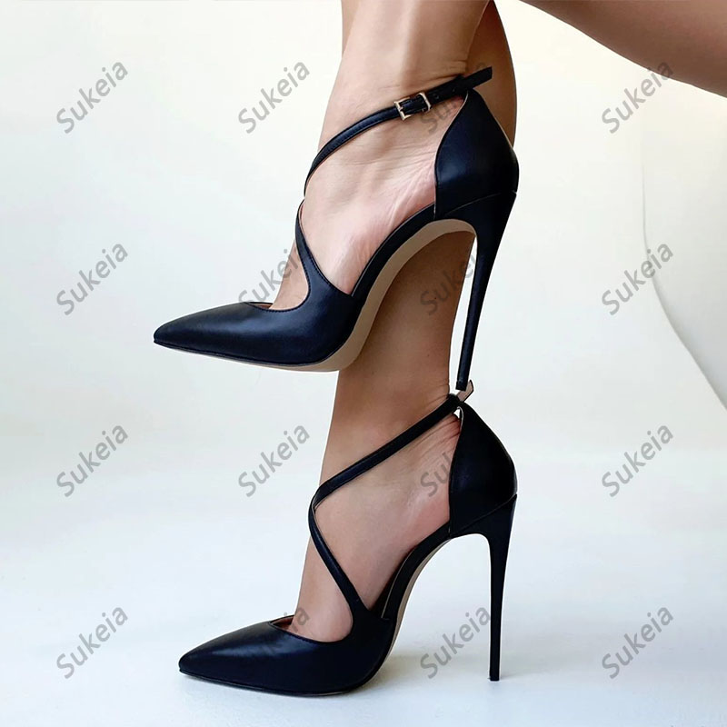 Sukeia New Fashion Women Spring Pumpar pekade tå Sexig stiletthäl Black Office Lady Shoes Plus oss storlek 5-15