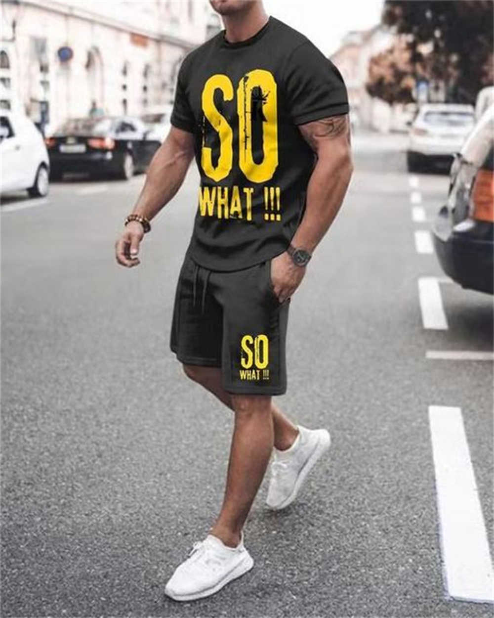 Survêtements été 2 pièces col rond manches courtes T-shirt ensemble Street Sportswear rétro impression 3D hommes décontracté surdimensionné vêtements P230603