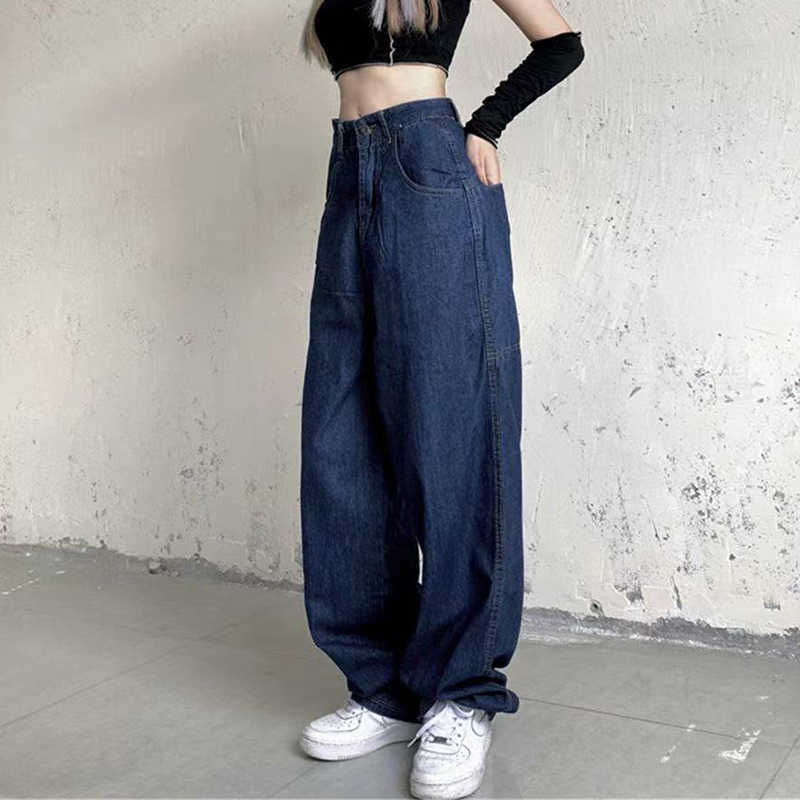 Lucifer American Retro Street Embroiled Jeans 2022 Women's Casual Loose High Waist Wide Leg Full Matching Straight Pants P230602