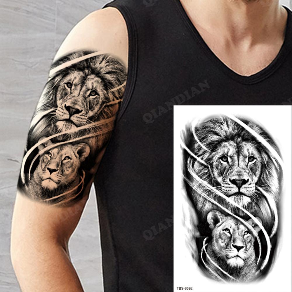 Tatouages ​​2022 Nouveau en gros imperméable temporaire tatouage autocollant lion ours loup forêt homme léopard crâne corps bras art femmes manche