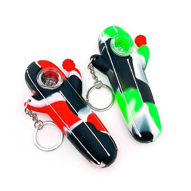 Colorful Portable Finger Ring Silicone Pipes Cactus Shape Glass Nineholes Filter Screen Bowl Herb Tobacco Cigarette Holder Hookah Waterpipe Bong Smoking