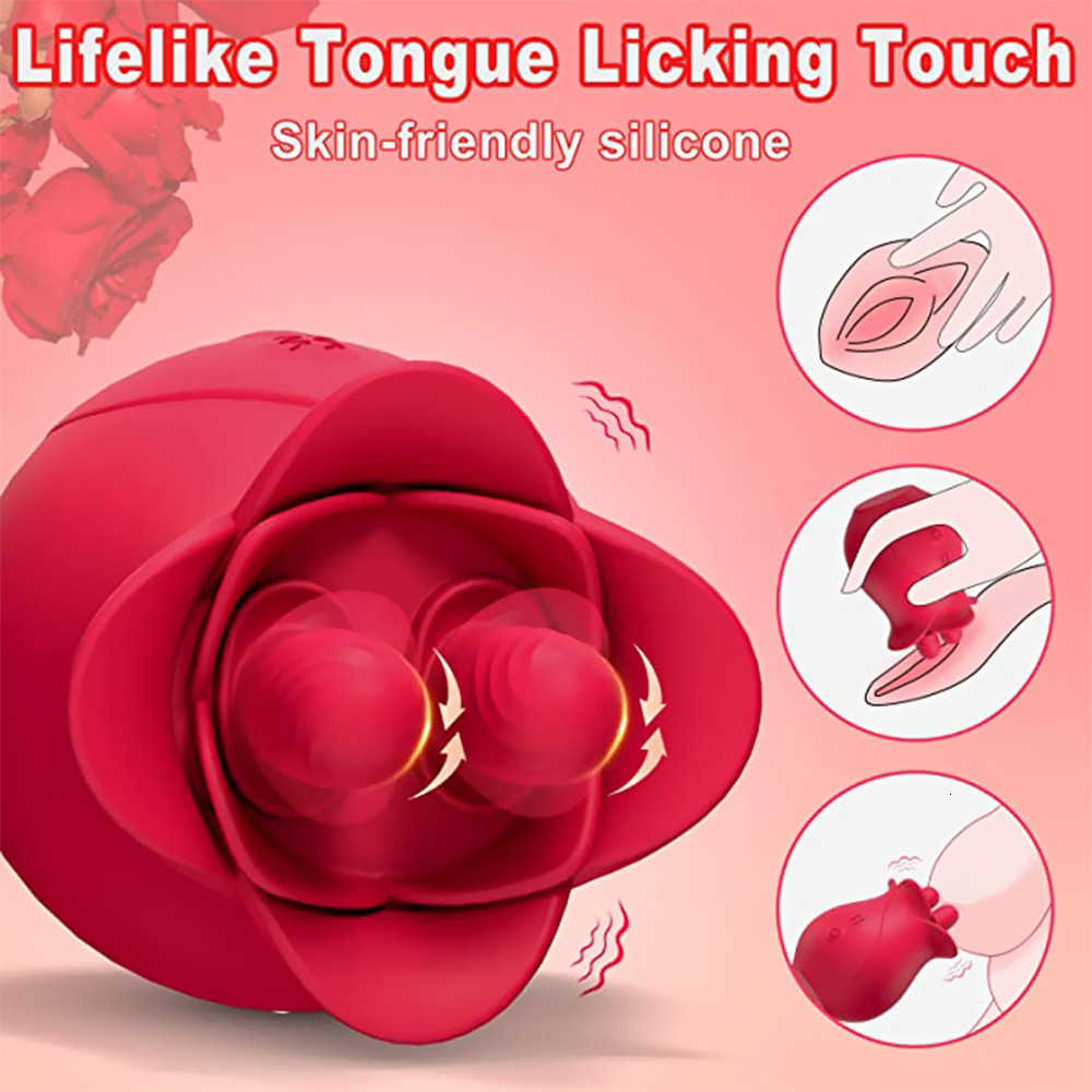 Massager Powerful Rose Tongue Vibrators Licking Sucking Vibrating Clitoral Masturbator Nipple Sucker Machine Adult for Women