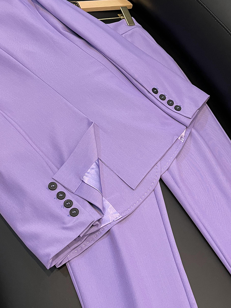 2023 Autumn Purple Two Piece Pants Sets Solid Color Long Sleeve Notched-Lapel Double-Breasted Blazers Top & Vest & Long Pants Three Suits Set X3L012598