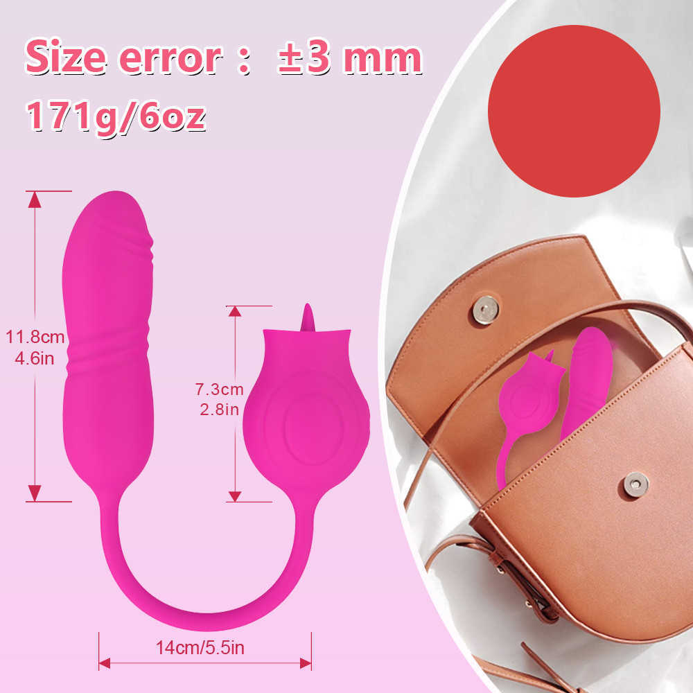 Massager Rose Vibrator with Tongue for Women Silicone Female Stimulator Oral Clit Licking Dildo Thrusting Egg Adult