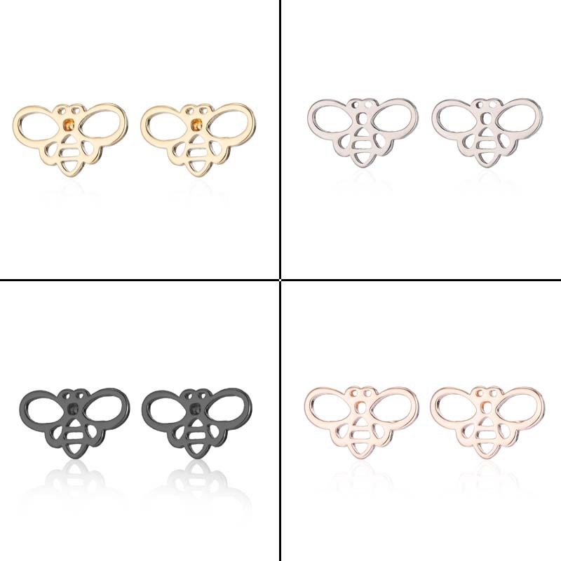 Évider Animal abeille oreille goujons alliage couleur argent cadeau de noël mignon animaux bijoux cuivre belle boucles d'oreilles