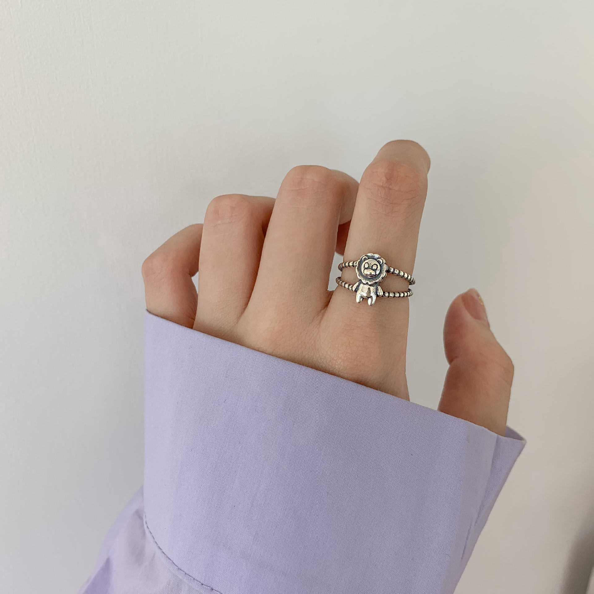 Oorbellen eenvoudige combinatie 925 sterling zilveren ring dames wijsvinger lichte luxe niche koude mode persoonlijkheid bungee ring