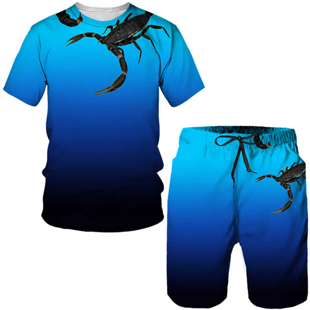 Survêtements pour hommes impression 3D nouveau short de plage pour hommes Scorpion cool T-shirt été hip-hop mode sportswear respirant ensemble 2 pièces P230603