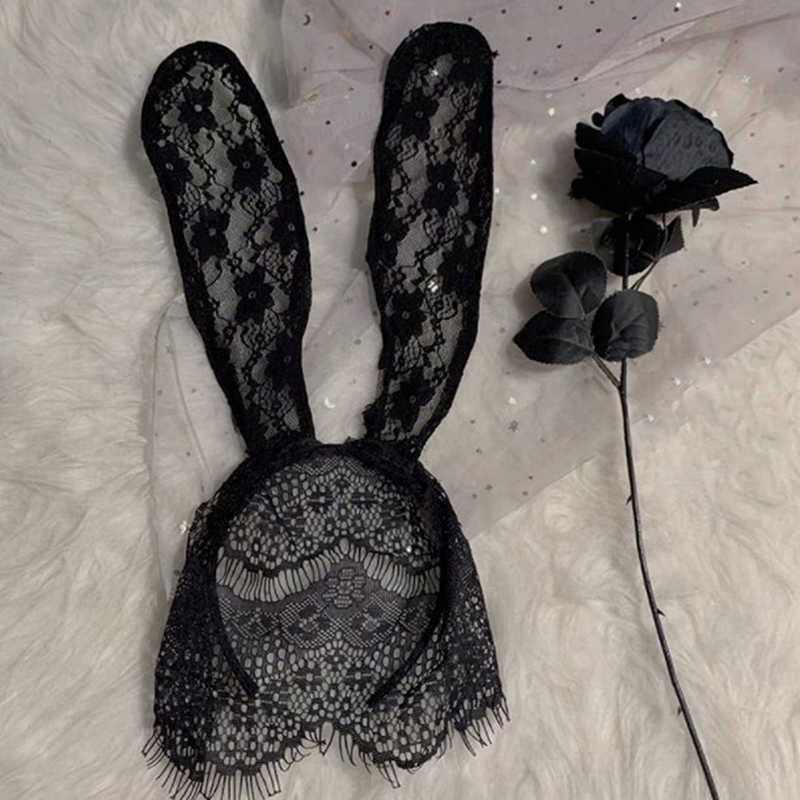 Sömnmasker sexig svart spets maskerad mask kvinnor halloween kostym fest kanin kanin öron spetsar ögonmask svart j230602