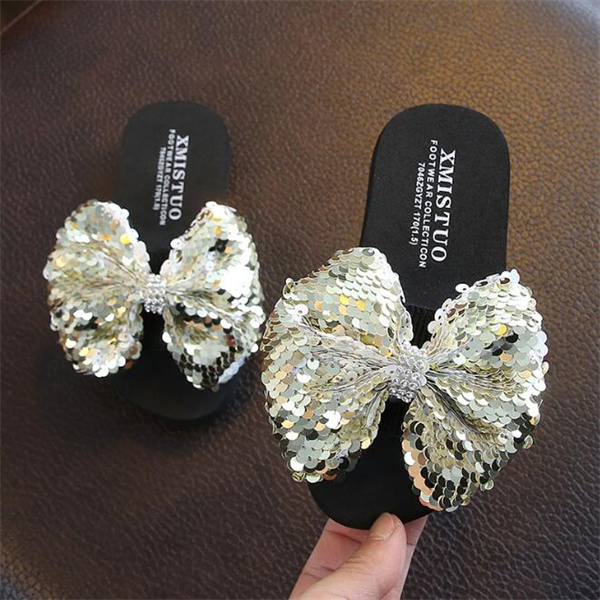 Ny modesekvens Bowknot Princess Shoes Children's Beach Slippers Girls 'Sandals Flat Bottom Non Slip Soft Children's Tisters