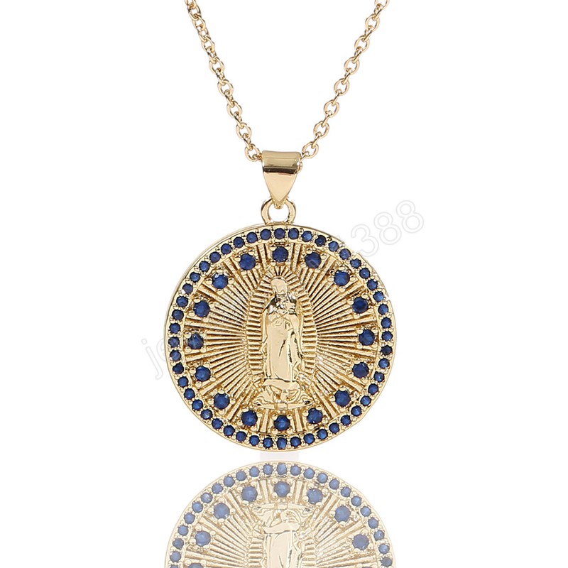 Retro Virgin Mary Naszyjniki wisiorek miedź mikro inkrustowany cyrkon złoty kolor kolor dla kobiet chrześcijański biżuteria religijna