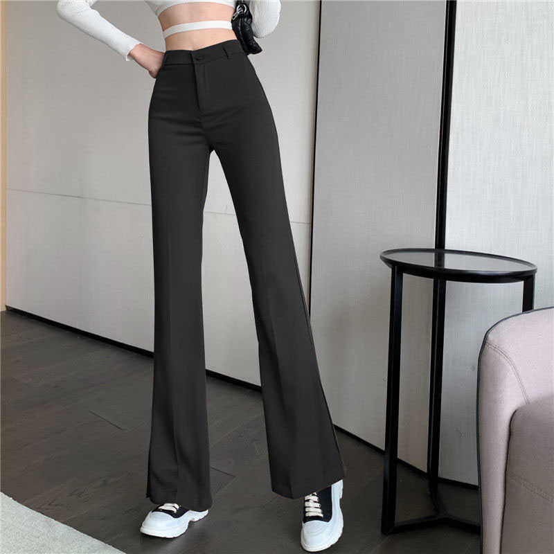 Capris Lucifer Korean Fashion High Waist Suit Women's Summer Split Flare Pants De Mujer Ultra Thin Design Brown Casual Trousers P230602