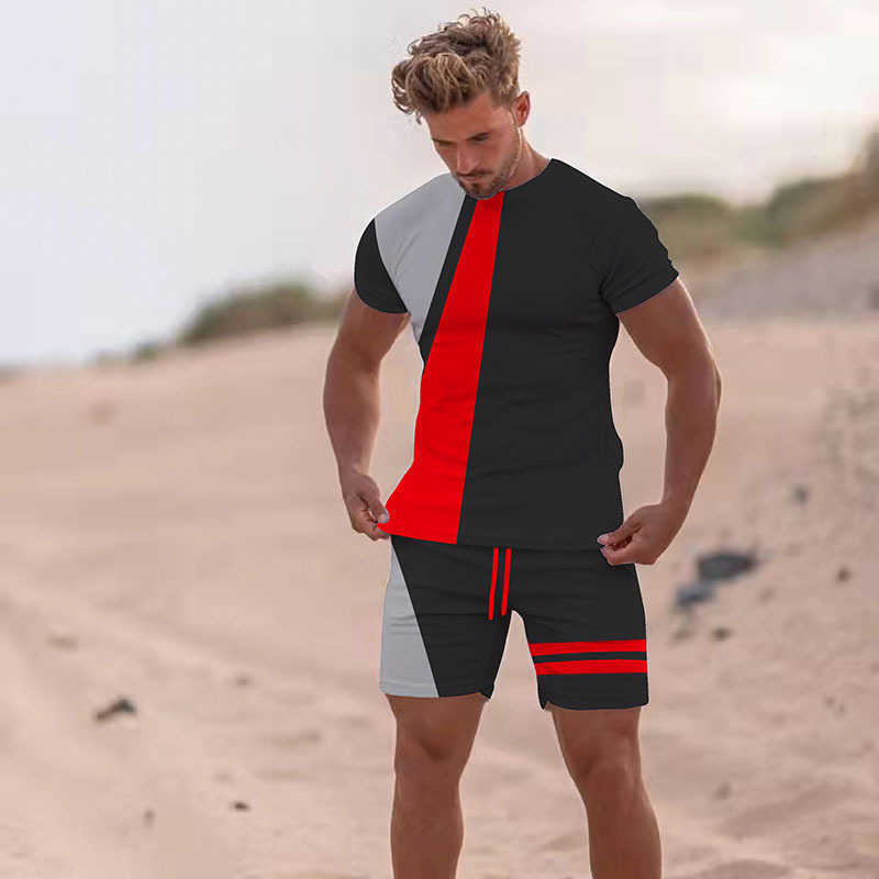 Tute Estate T-shirt da spiaggia da uomo Track Set Stampa 3D in 2 pezzi Abbinamento completo Sport Manica corta Girocollo Abbigliamento stile casual 6xl P230605
