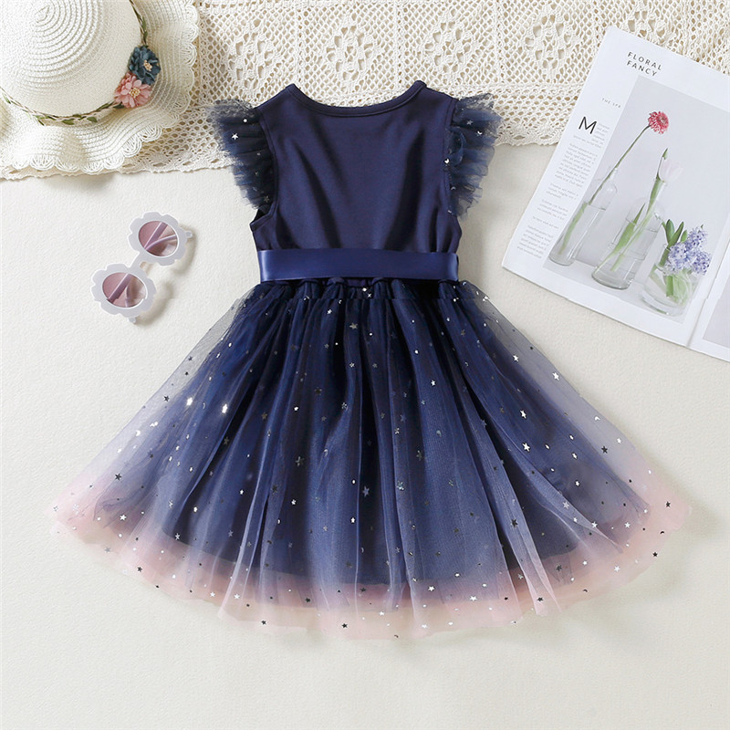 Baby Kids Clothing Fashion Girls Dresses Gauze Mesh Sleeveless Star Shaped Sequins Inlaid Accessories Dress Wholesale
