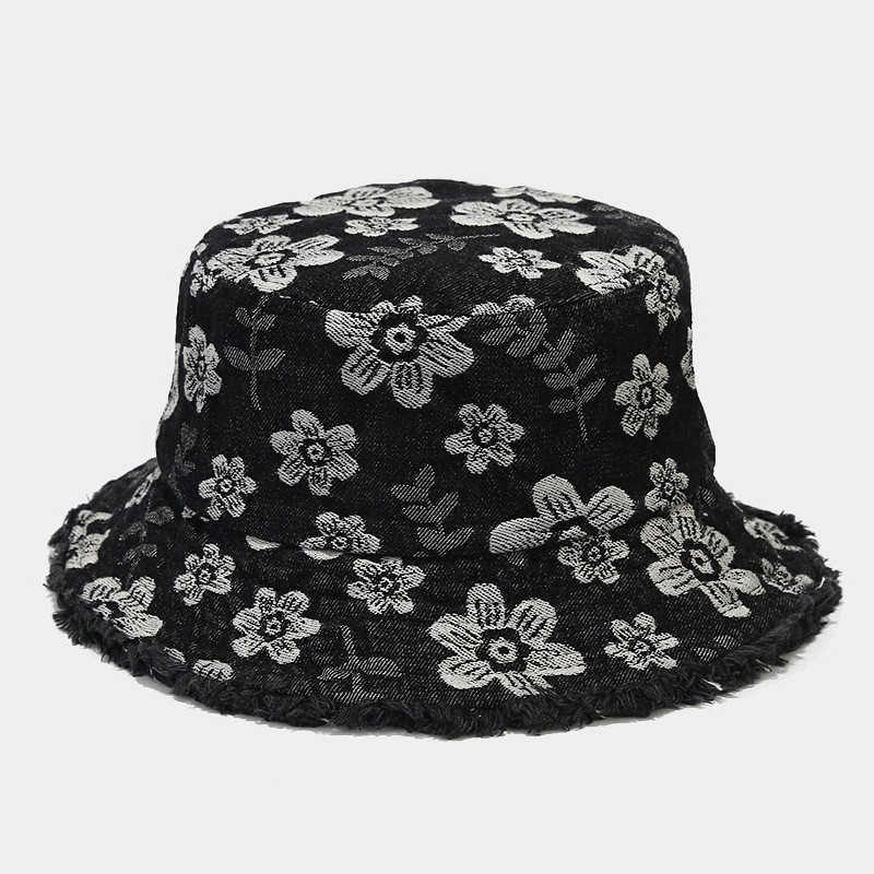 Wide Brim Hats 2023 Spring Cowboy Cartoon Flower Embroidery Bucket Fisherman Outdoor Travel Sun Hat Girls and Women 151 G230603