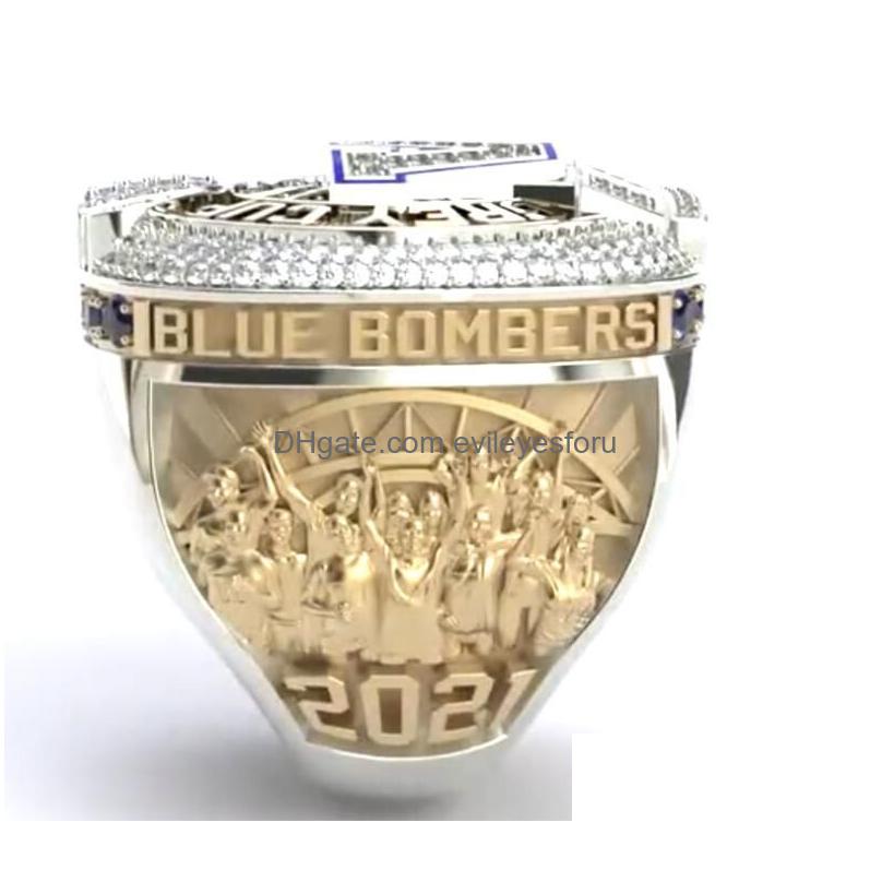 Pierścienie klastra Winnipeg Blue 2021 Bombers CFL Gray Cup Mistrzostwo mistrzostwa mistrzostwa z drewnianym pudełkiem pudełka mężczyzn fan prezent 2023 wh dheku