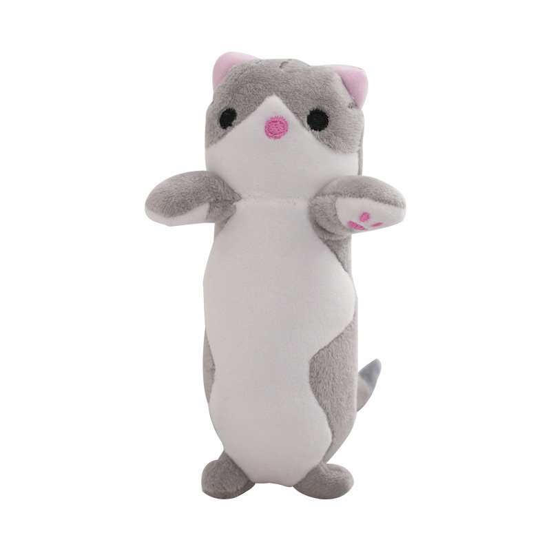 Tillverkare grossist 16 cm 4 färg lång katt plysch leksak nyckelkedja tecknad söt katt docka hänge barn gåva