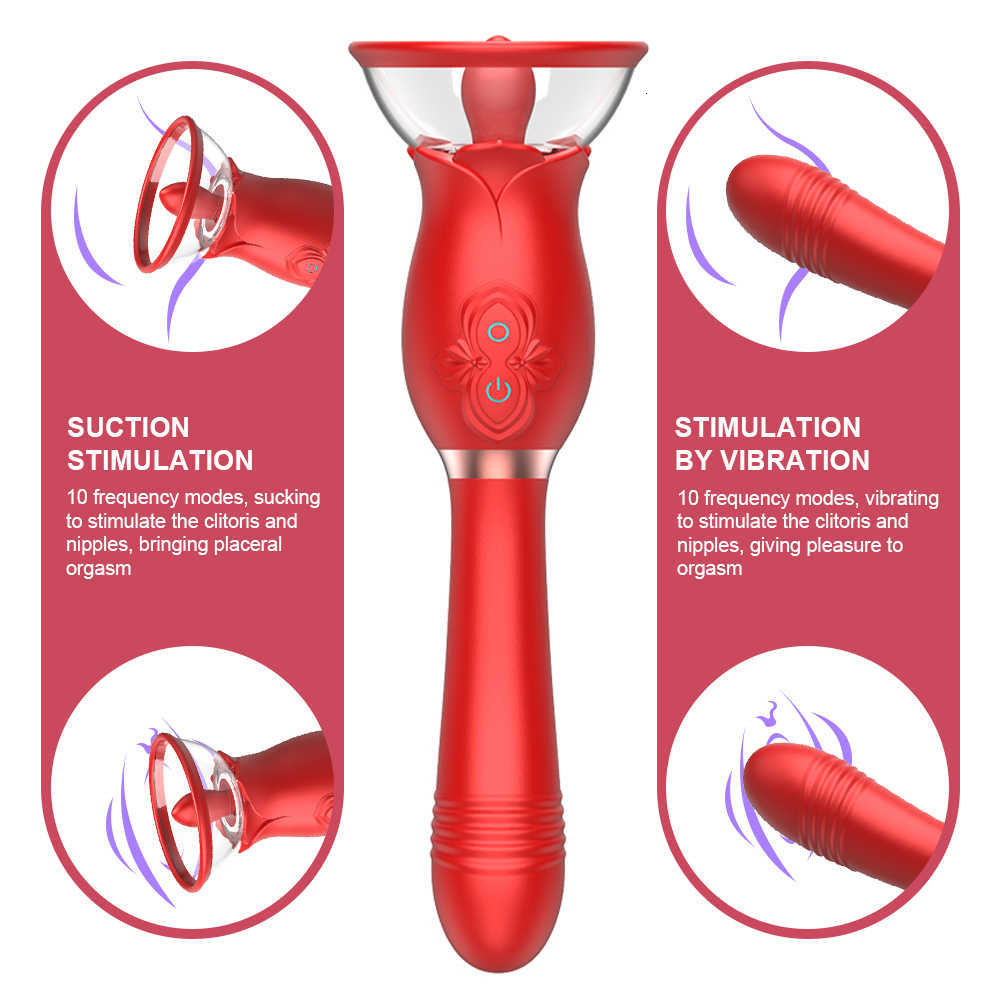 Masseur Rose succion vibrateur pour femmes gode télescopique Clitoris ventouse vagin g Spot Massage langue léchage vibrant adulte