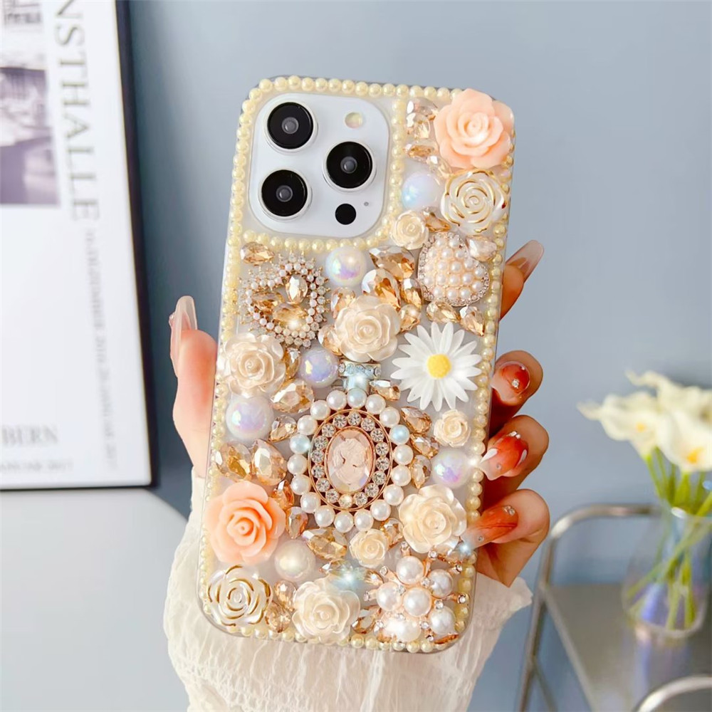 Étuis de luxe à fleurs en strass pour iPhone 15 13 11 14 Pro MAX X XS MAX XR 12 Pro 14Plus 15Pro 15ProMax, coque arrière en cristal 3D pour femmes