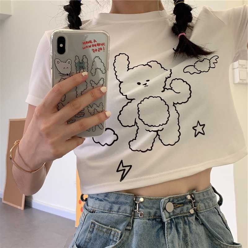 Camiseta Harajuku Kawaii moda oso mariposa mujer camiseta divertida dibujos animados lindo Anime Top manga corta P230603