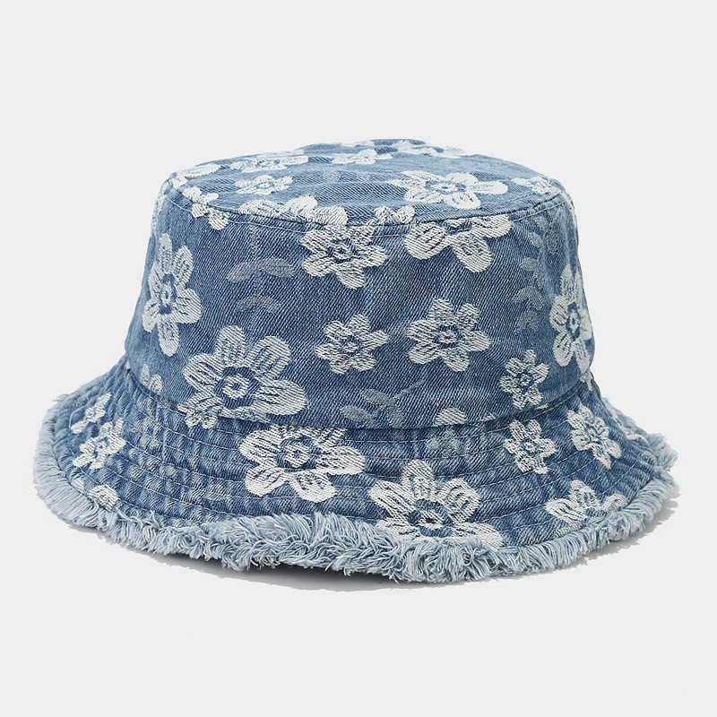 Wide Brim Hats 2023 Spring Cowboy Cartoon Flower Embroidery Bucket Fisherman Outdoor Travel Sun Hat Girls and Women 151 G230603