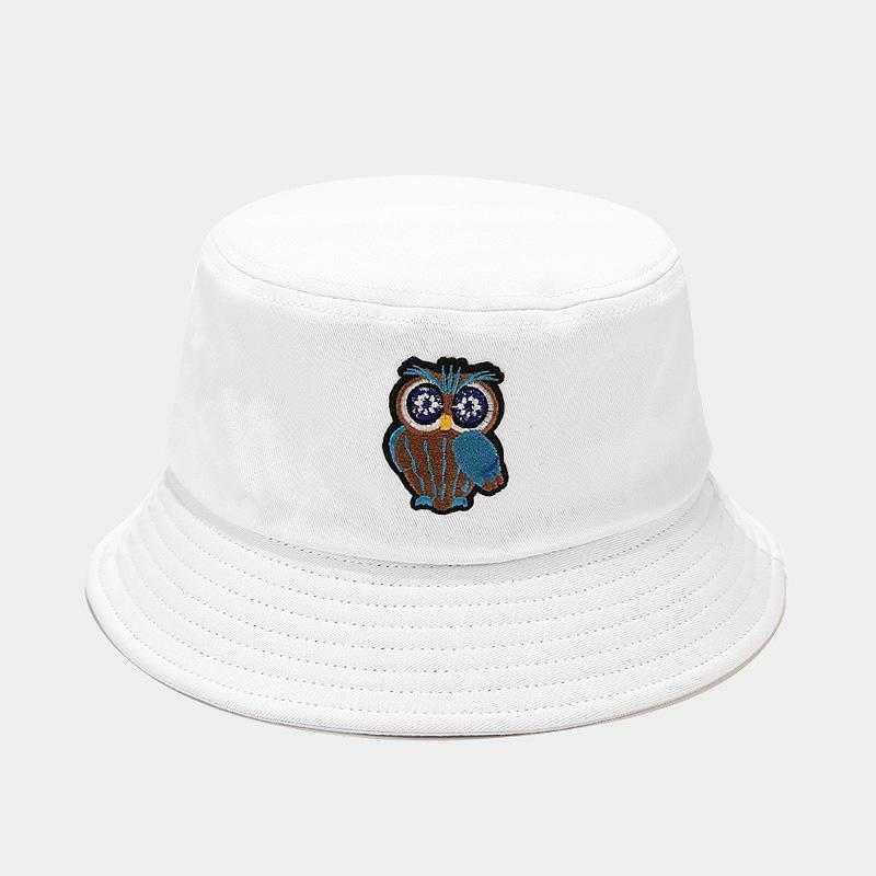 Tesa larga LDSLYJR 2021 Creative Cartoon Owl Pattern Secchiello in cotone Pescatore Outdoor Travel Sun Hat Uomo e donna 120 Cappelli G230603