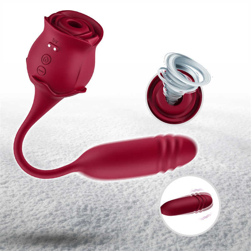 Massagegerät Rose für Frauen – 4-in-1-Vibrator-Dildo für Erwachsene mit 10 Klopf- und 10 Stoßstößen