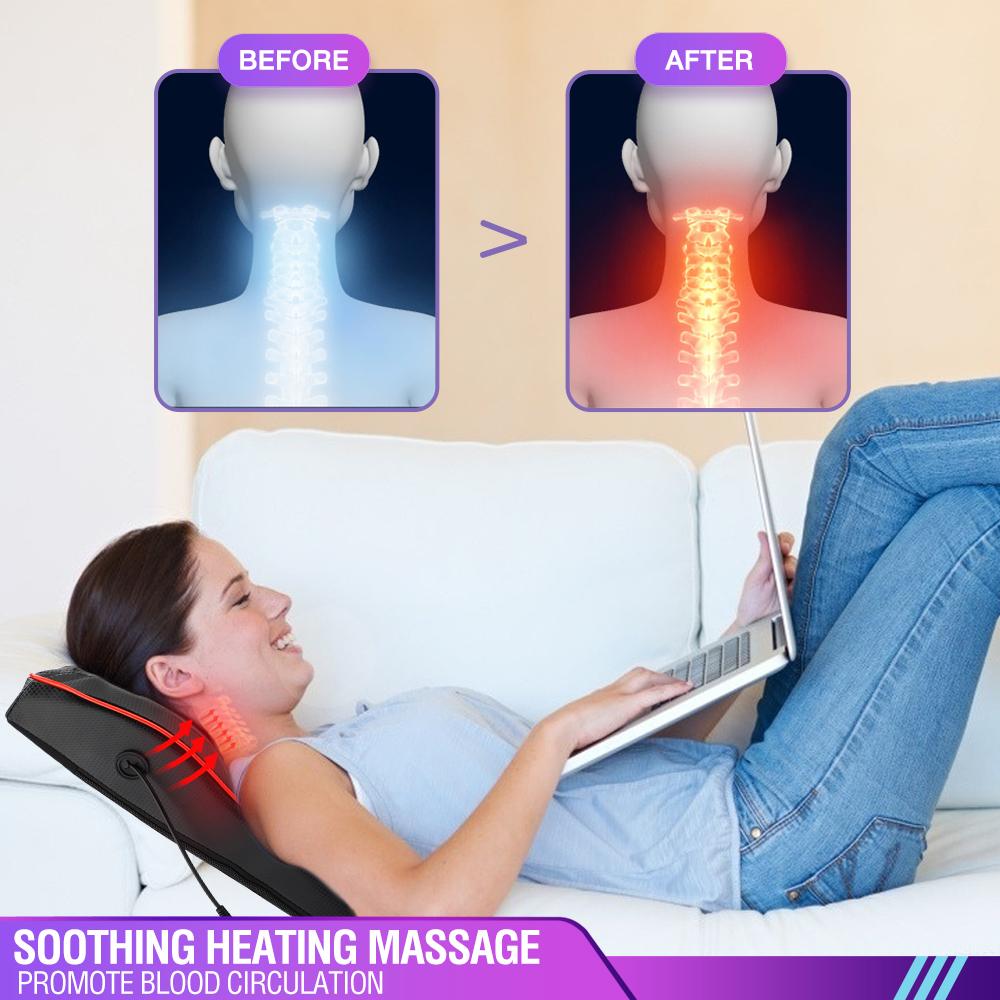Relaxamento aquecimento elétrico massagem travesseiro ombro para trás amassar pescoço massageador cuidados de saúde equipamento de relaxamento alívio da dor muscular casa