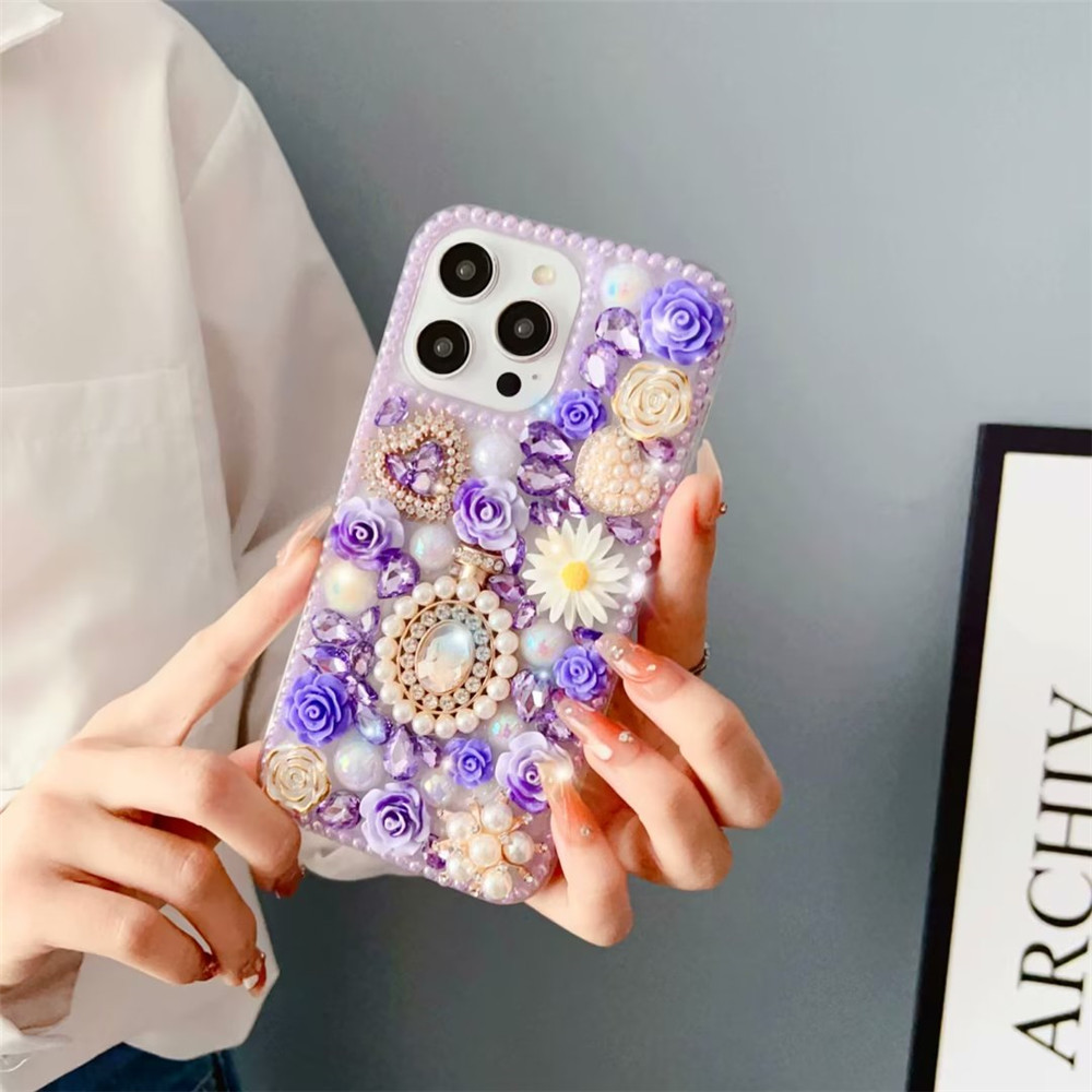 Luxury Bling Diamond Rhinestone Flower Cases For iPhone 15 13 11 14 Pro MAX X XS MAX XR 12 Pro 14Plus 15Pro 15ProMax Phone Case 3D Crystal Women Back Cover